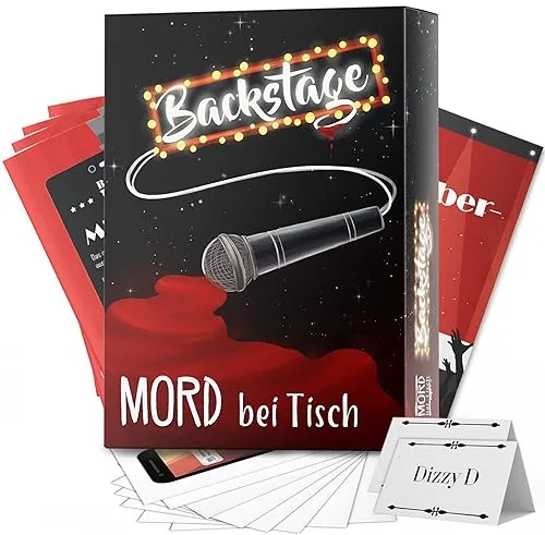 Mord bei Tisch - Der Backstage Fall Krimidinner für Zuhause - Gesellschaftsspiel für 6-8 Personen, ideal für spannende Dinnerpartys mit packenden Charakteren und interaktiven Verhören. Perfekt für unvergessliche Abende ab 16 Jahren!