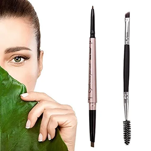 HeyBeauty Doppelkopf Augenbrauenstift Wasserdichte Automatische Eyebrow Pencil, 2 Minen in Verschiedenen Form, leichter Kaffee