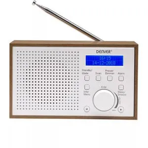 Denver DAB-46 DAB+ und UKW-Radio - Uhr und Wecker mit 2 W Audio-Ausgang, elegantes Holz-Finish in Weiß für stilvolle Akzente