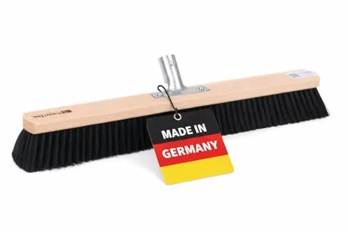 Saalbesen Industriebesen, 60cm Breit/Lang, mit Metall-Stielhalter 23-24mm, weiche Schwarze Kunsthaar-Borsten Mischung, Besen Kehrbesen ohne Stiel Besenstiel, Hallenbesen, für Innen drinne (60cm)