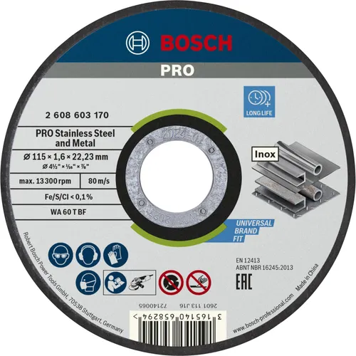 Bosch Professional Zubehör PRO Stainless Steel and Metal Trennscheibe, 115 x 1,6 x 22,23 mm (2608603170)