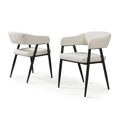 [en.casa] Esszimmerstühle 2er Set Kohlmand Küchenstühle mit Metallbeinen Polsterstuhl Webstoff Armlehne Rückenlehne Beige