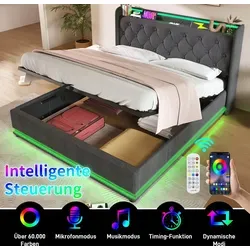 STILVORA Polsterbett 160×200cm mit 360° LED-Funktion und Stauraum