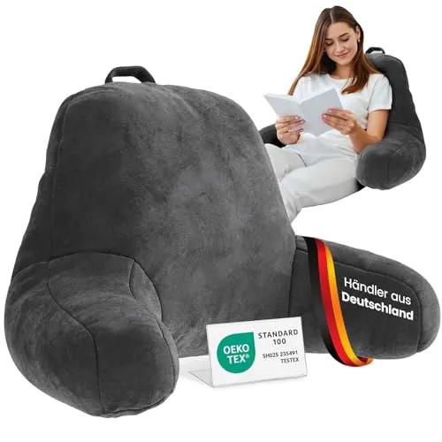 maxVitalis Rückenkissen - Lesekissen mit Armlehnen, optimaler Sitzkomfort für Rücken, Kopf und Nacken, ideal zum Lesen und Entspannen
