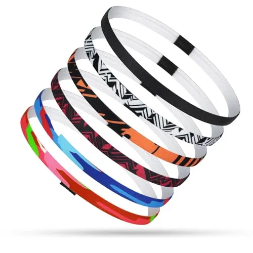 Produktbild Haarband Herren, 6 Stück Sport Stirnbänder Unisex, Elastische Haarband Jungs Haarband Sport Haarband, Anti-Rutsch/Thin, für Fitnessstudio/Hockey/FußBall/Tennis/Yoga/Laufen