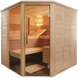 Infrarotkabine Alaska Corner Infra+ 206x206 cm - Braun - Massive Fichte und stilvolles Linden-Interieur schaffen ein angenehmes Raumklima. Ideal für entspannende Momente zu Hause, inklusive Montagematerial für eine einfache Installation.