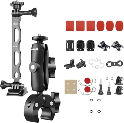nuobake 42 in 1 Action-Kamera-Halterungsset, Motorrad & Fahrrad Halterung. | CNC- Aluminium & Edelstahl, 360°-Kugelkopf, 1/4-Zoll-Gewinde, für GoPro, DJI OSMO, Helm & E-Bike, insta360 x6 x5 zubehör.