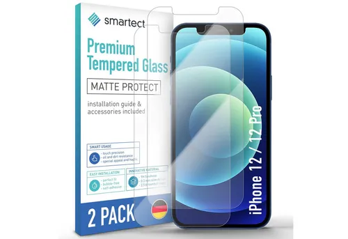 smartect Displayschutzglas Schutzglas Panzerfolie Matt für iPhone 12 / 12 Pro, Set, 2 Stück, Schutzfolie Glasschutz Bildschirm