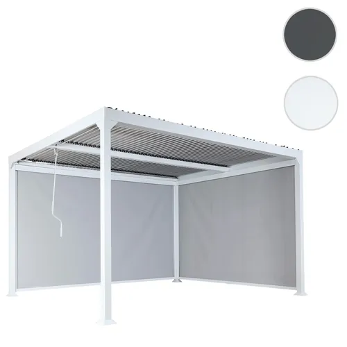 Alu Pergola HWC-L41 mit 2x Seitenwand - Pavillon mit 2 Seitenwänden, stufenlos regulierbarem Wind- und Insektenschutz, handkurbelbetrieben, aus pulverbeschichtetem Aluminium - ideal für modernen Gartenstil.