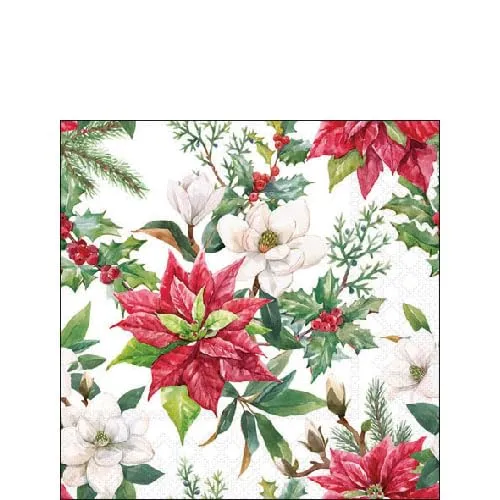 Ambiente Servietten Cocktail Kaffee Papierservietten 25 x 25 cm / 20 Stck. Weihnachtsblumen Christstern Poinsettie für Tischdekoration Basteln und Decoupage