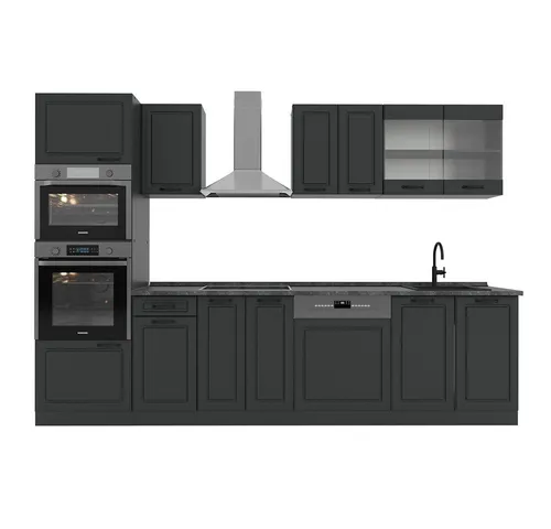 Vicco Küchenzeile R-Line, Anthrazit Landhaus, 300 cm mit Hochschrank - Küchenzeilen mit modularer Konfiguration, höhenverstellbaren Füßen und in verschiedenen Farben erhältlich, ideal für individuelle Küchengestaltung.