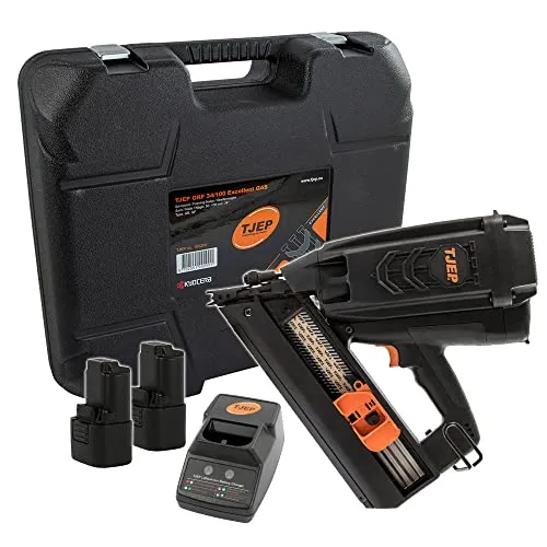 Tjep GRF 34/100 Excellent Gasnagler - Tacker für 34° Streifennägel, leistungsstark und ideal für professionelle Anwendungen mit Nägeln von 63 bis 105 mm.