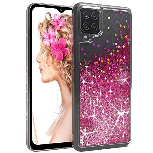 EAZY CASE Hülle kompatibel mit Samsung Galaxy A12 Schutzhülle mit Flüssig-Glitzer, Handyhülle, Schutzhülle, Back Cover mit Glitter Flüssigkeit, TPU/Silikon, Transparent/Durchsichtig, Pink
