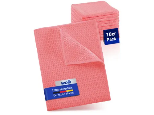 wolk Mikrofasertuch mit Waffelstruktur in rosa - Reinigungstuch (Polyester, 38x38 cm, 10er-Set, hygienisch auf 90° waschbar)