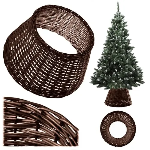 KADAX Weihnachtsbaumrock Ø 50 cm aus natürlicher Flechtweide, handgefertigte Abdeckung für Christbaumständer, Hülle für Weihnachtsbaumständer, Weihnachtsbaumring (Dunkelbraun)