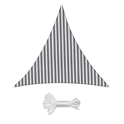 Sekey Sonnensegel 3x3x3m, Sonnenschutz, Rechteckig HDPE-Kunststoff, Winddicht Wasserdurchlässig UV-beständig Atmungsaktiv Reißfest, für Balkon Garten, Grau-weiß gestreift