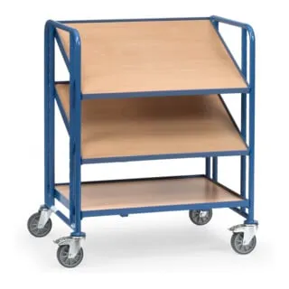 Fetra Eurokastenwagen 2391 - 3 Etagen mit Holzböden - Eurokastenwagen mit 3 Etagen und einer Tragkraft von bis zu 250 kg. Ideal für 6 Eurokästen, vielseitig einsetzbar durch neigbare Böden. Made in Germany mit 10 Jahren Garantie.