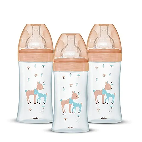 Dodie 3 x Anti-Colic Sensation+ Glasfläschchen 270 ml - Vaporisatoren: Mit patentiertem Anti-Colic System für weniger Koliken und Aufstoßen, aus langlebigem Borosilikatglas, BPA-frei und ideal für Babys von 0-6 Monaten.