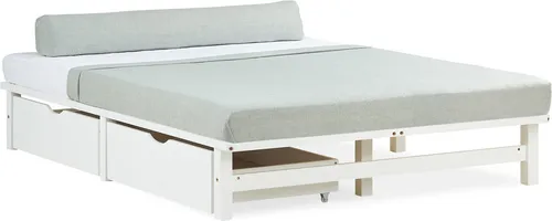 Homestyle4u Holzbett Palettenbett 140x200 cm mit 2 Schubladen - Modernes Palettenbett aus massivem Kiefernholz, inklusive 2 praktischen Schubfächern und Rolllattenrost. Ideal für platzsparende Schlafzimmer und Jugendzimmer.