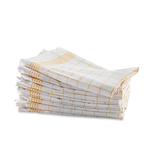 Bertsch Hotelwäsche 10er Set Geschirrhandtuch kariert, gelb-weiß - Küchentextilien aus Halbleinen, robust und fusselfrei, ideal für Gastronomie und Hotelbedarf, mit praktischen Aufhängeschlaufen für einfachen Gebrauch.
