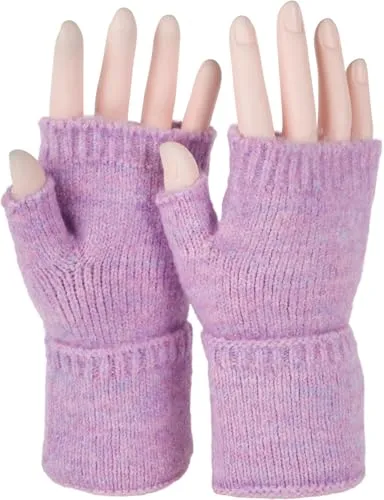 styleBREAKER Damen Fingerlose Strickhandschuhe Einfarbig mit Bund, warme Winter Handschuhe 09010052, Farbe:Flieder meliert