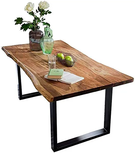Baumkantentisch Quarto 180x90 cm aus Akazienholz, nussbaumfarben mit U-Gestell