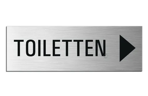 Schild Toiletten rechts Hinweisschild 24x8 cm Aluminium Edelstahloptik