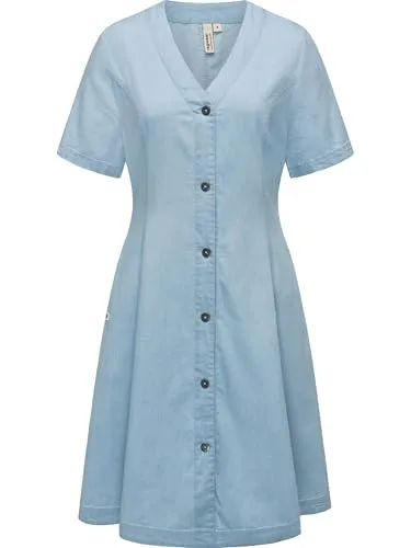 Ragwear Kveeda Denim Sommerkleid - Feminin und lässig, dieses sommerliche Minikleid mit Schleife am Rücken ist aus elastischem Baumwoll-Viskose-Mix und ideal für warme Tage.