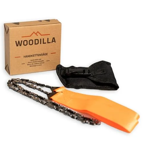 Handkettensäge von Woodilla - Carbonstahl mit 33 Sägezähnen, Survival Ast-Säge mit zwei Griff-Enden, inkl. Gürteltasche, rostfreie Baumsäge, Gartensäge für Camping