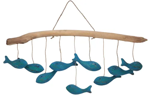 Mobile aus Holz, handgemacht in Indonesien - Fischschwarm - 50*70*4 cm