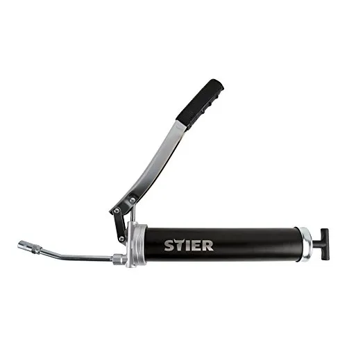 STIER Handhebel-Fettpresse mit Metallrohr - Professionelle Fettpresse mit ergonomischem Anti-Rutsch-Griff, ideal für hochviskoses Fett. Maximaler Druck von 8000 PSI, langlebig und kompatibel mit gängigen Fettkartuschen.