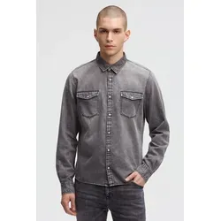 Jeanshemd CAMP DAVID, Herren, Gr. XL, Normalgrößen, stone grau, Material: 100% Baumwolle, used, regular fit normal, 1-Knopf-Manschette, Hemden Jeanshemd, mit Klappentaschen