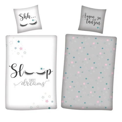 Familando Teenager Bettwäsche Set 135x200 cm - Bettwaren-Set für Kinder aus 100% Baumwolle, modernes Wendemotiv mit Sleepy Eyes und Sternen, perfekt für Teenagerzimmer und maschinenwaschbar.