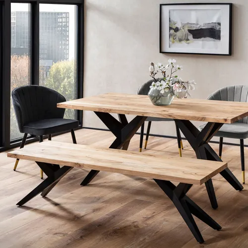 FINEBUY Essbank FB66299 Esszimmerbank Sitzbank Akazie Massivholz Loft Holzbank (Industrial Holzbank, Akazie Massivholz 120 cm), Sitzbank Esszimmer Holz, Esszimmerbank ohne Lehne