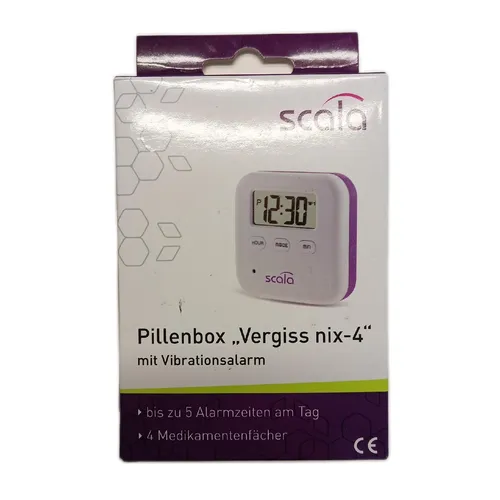Produktbild scala 20821 Pillendose mit 4 Fächern und 5 Weckern 45 g Farbe: Weiß