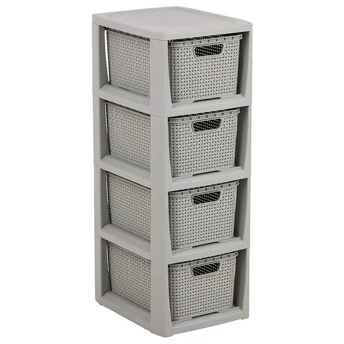 Rattanregal für Kinderzimmer mit 4 Körben - Modernes Rattanregal mit 4 praktischen Aufbewahrungskörben, ideal für das Kinderzimmer und sorgt für Ordnung und Stil.