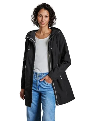 Street One Damen Langer Windbreaker - Stylischer Damen Windbreaker mit Kapuze und Tunnelzug. Praktische seitliche Reißverschlusstaschen und verdeckter Reißverschluss für Komfort und Trendbewusstsein.