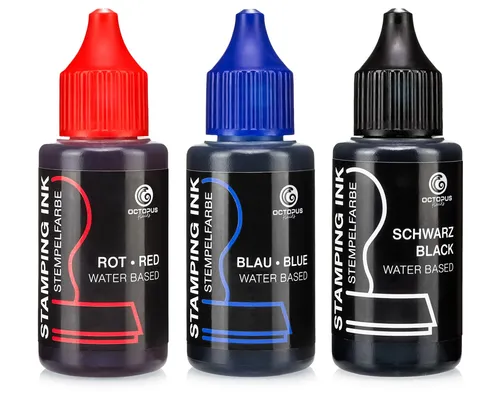 Octopus Stempelfarbe, Stempeltinte für Stempelkissen und Selbstfärber, 3x 30 ml