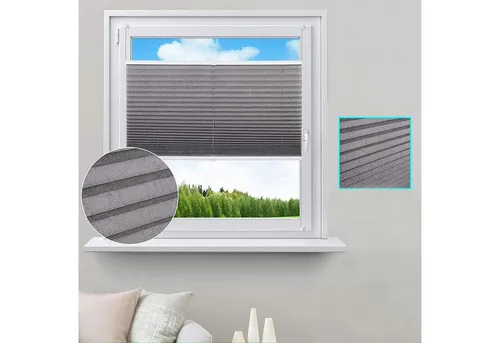 Woltu Plissee, halbtransparent, Klemmfix, Klemmfix, Jalousie Faltrollo Blickdicht