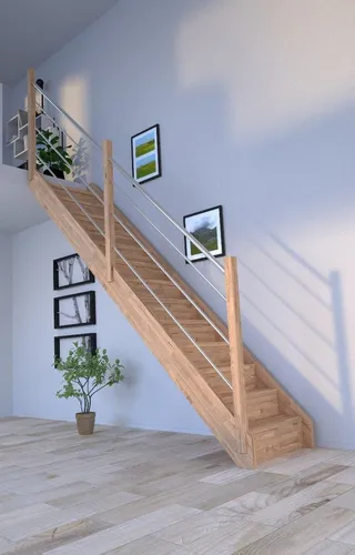 Starwood Holztreppe Mykonos Gerade-Eiche mit Edelstahl-Geländer - Elegante Massivholztreppe aus Eiche mit Edelstahl-Geländer, ideal für individuelle Gestaltung. Einfache Selbstmontage und robuste Bauweise für höchsten Komfort und Stil.