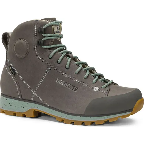 Dolomite Women's Cinquantaquattro High Full Grain Evo GTX - Sneaker 41,5 - Wanderschuhe aus hochwertigem Leder, wasserdicht mit GORE-TEX und wiederbesohlbar, ideal für Wandern und Alltag in Braun/Grau.