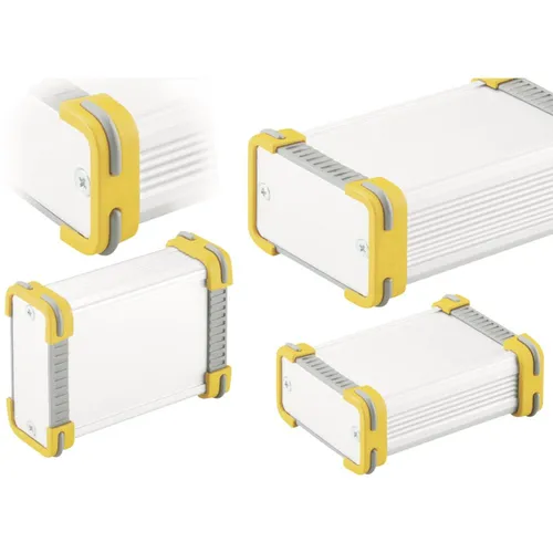 Fischer Elektronik FR 55 25 100 ME Profil-Gehäuse Aluminium Gelb - Universelles Tubusgehäuse für ungenormte Bauteile oder Leiterkarten, mit stoßfester Abdeckung und Dichtung – ideal für den professionellen Einsatz als Tischgehäuse.