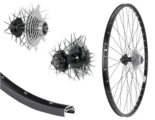 AGGRO-X 28 Zoll Alu Hinterrad 21-622 Laufrad Hohlkammer MTB Disk Scheibenbremse 6-Loch mit 9 Fach Zahnkranz 27 Gang