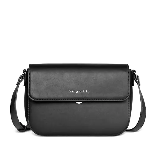 bugatti Almata Damen Schultertasche M, elegante Umhängetasche aus Kunstleder - Damen-Schultertaschen, stilvoll und alltagstauglich mit verstellbarem Schulterriemen und doppelter Sicherheit durch Überschlag und Reißverschluss.