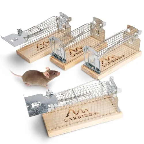 GARDIGO® Mausefalle Lebend - 4er Set | Lebendfalle aus Holz mit Metallgitter für Mäuse | Made in Germany | Wiederverwendbar Leichte Verwendung & Hygienisch | Mäuseabwehr für Innen und Außen