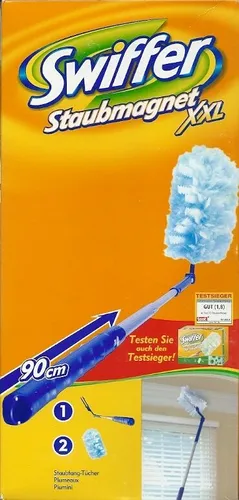 SWIFFER STAUBMAGNET XXL STARTERSET mit Teleskopstab - Staubwedel & -wischer, inklusive 2 Staubfang-Tücher für müheloses Staubwischen in großen Räumen.