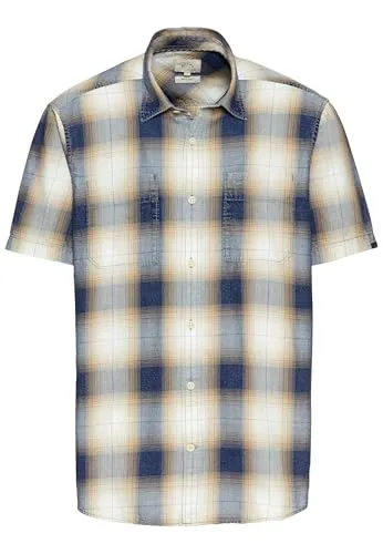 camel active Herren Kurzarmhemd mit Karomuster Blau, XXL - T-Shirts für Herren aus 100 % Baumwolle in robuster Twill-Webung, individuell gefärbt durch Acid-Wash-Verfahren, ideal für lässige Outfits.