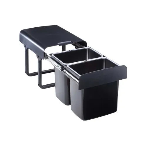 Quellmalz Einbau Abfallsammler 2x16 Liter - Praktischer 2teiliger Abfallsammler aus Kunststoff in schwarz, ideal für Schränke ab 40cm Breite. Mit einem Gesamtfassungsvermögen von 32 Litern und einfachem Vollauszug für komfortable Nutzung.