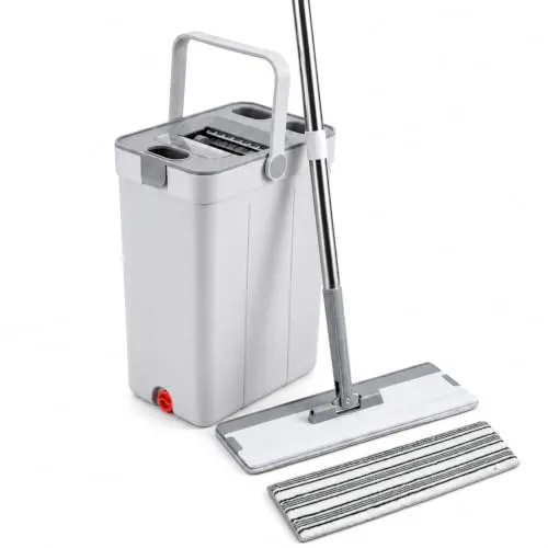 Wischmopp Eimer mit Auswringer-Set – freihändiger Flacher Bodenwischer