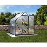 Palram - Canopia Gewächshaus Grau 3,4 m² mit Fundamentrahmen - Garten-Zubehör für Einsteiger und Profis, bietet 3,4 m² Platz und optimale Wachstumsbedingungen dank UV-beständiger Polycarbonatplatten und einfacher Montage.